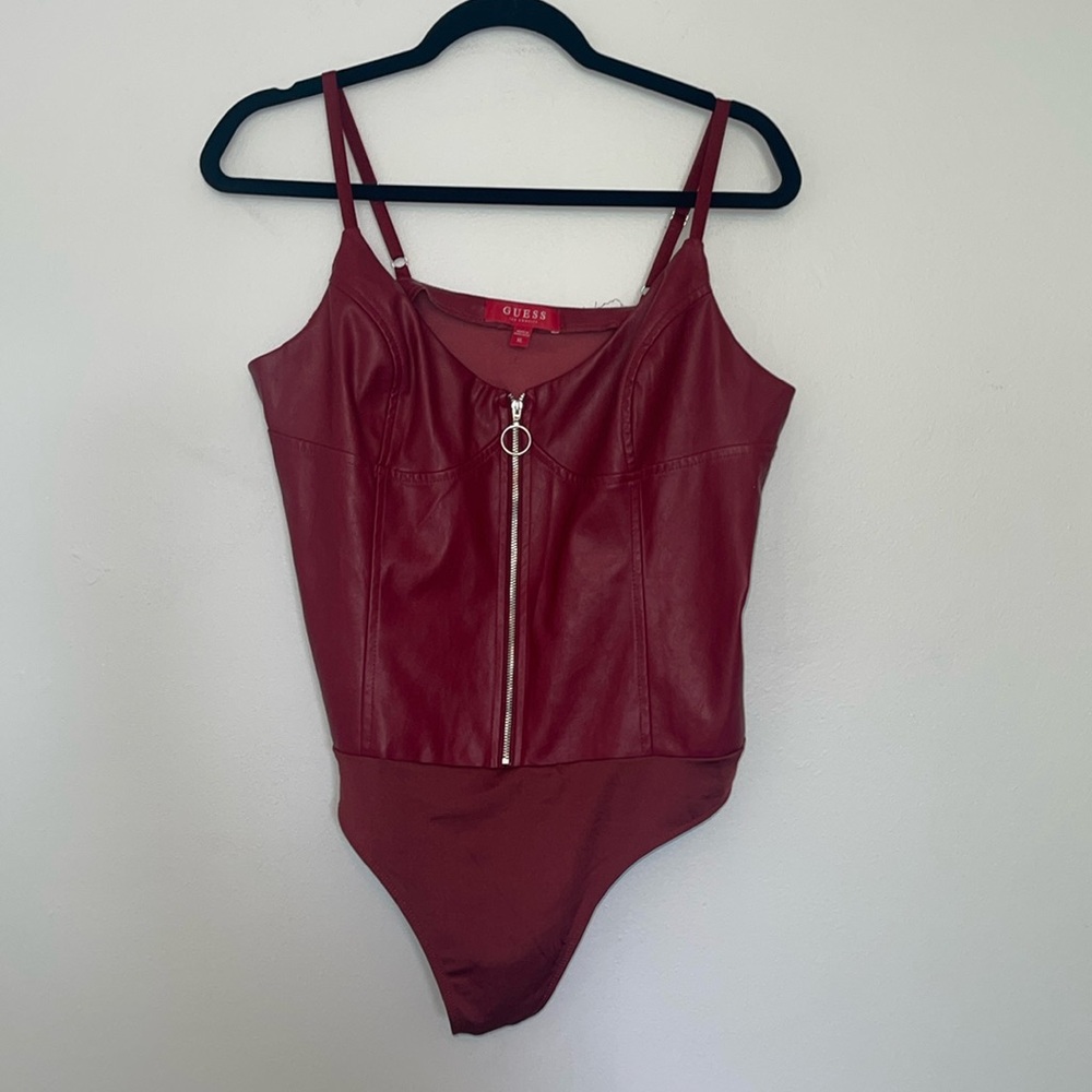 Guess Tank Bodysuit Red Faux Leather Size XL